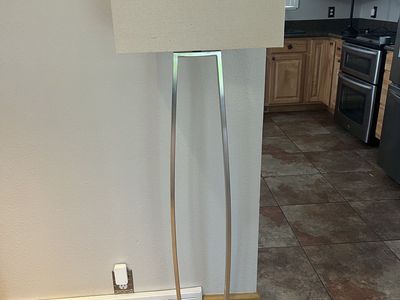 Modern Floor Lamp with Rectangular Shade and Metal Frame