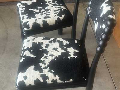 Set of 2 Black and White Cowhide Print Spindle Accent Chairs