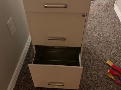 White 3-Drawer File Cabinet with Silver Handles and Lock filing cabinet