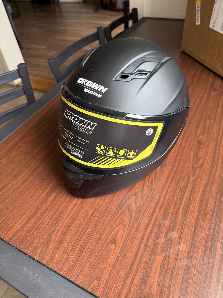 Crown Racing Matte Black Full Face Motorcycle Helmet