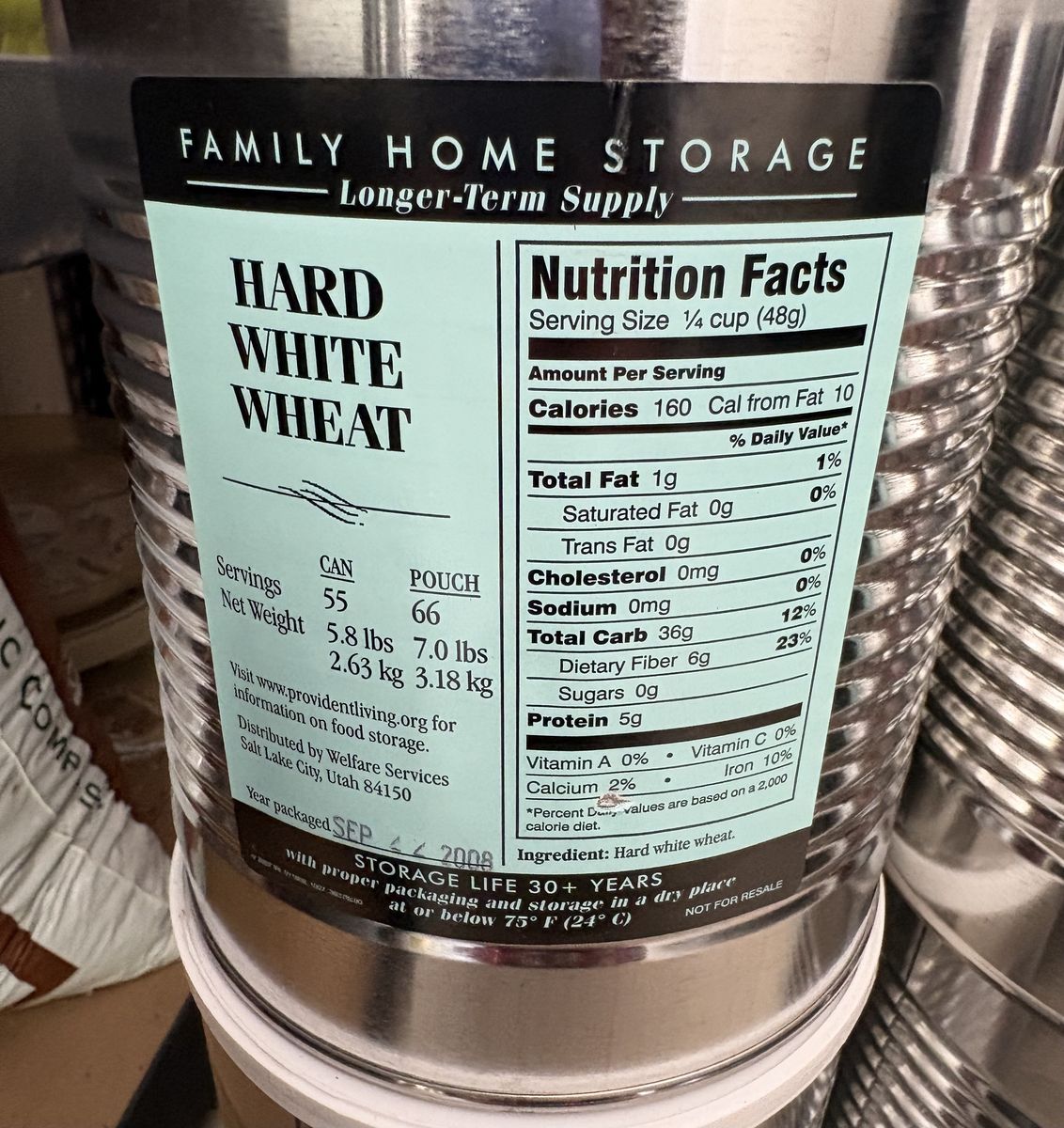 FREE Hard White Wheat in #10 cans and 5-Gal Buckets