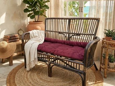Vintage Rattan Loveseat Sofa with Cushion