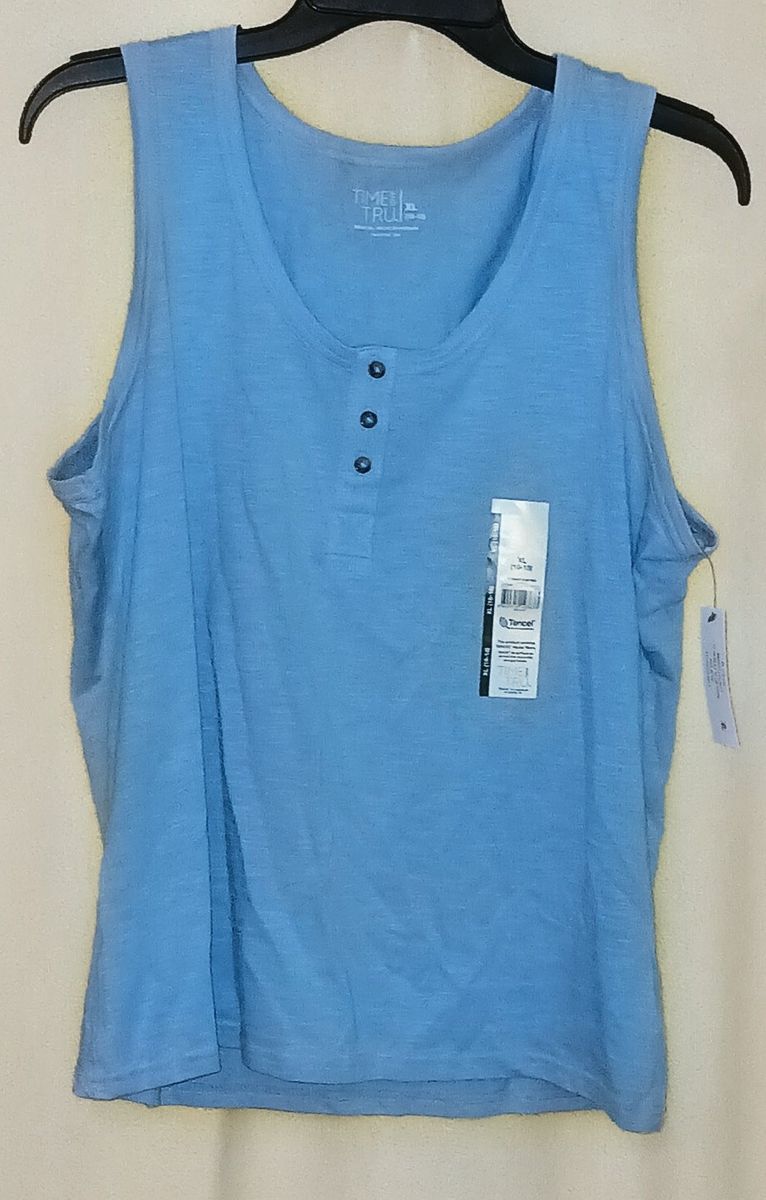 Time and Tru Womens Light Isia Blue Henley Tank Top Size XL (16-18) NWT