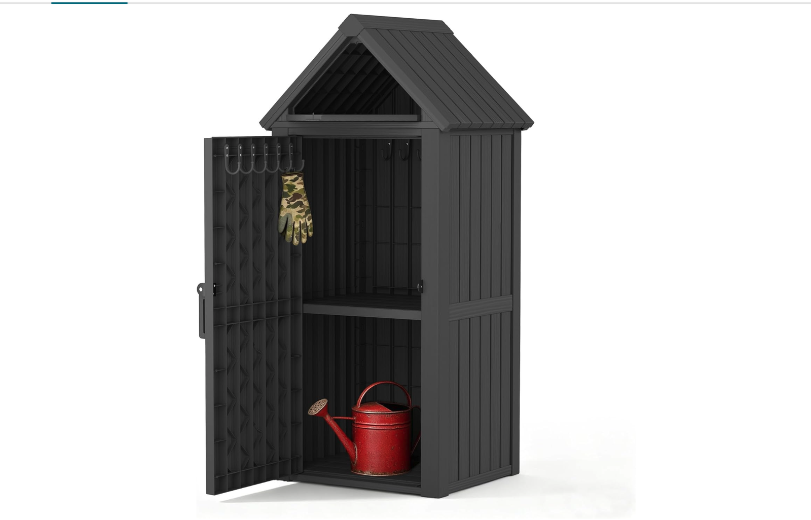 New in Box Storage Shed, Waterproof Resin Outdoor Storage Cabinet with Removable Shelves & 12 Hooks