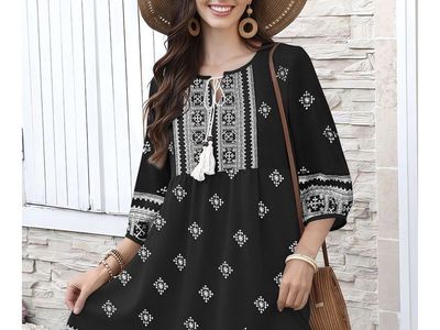 GUNEST Women's Boho Embroidered Summer Mini Dress Black Size Medium