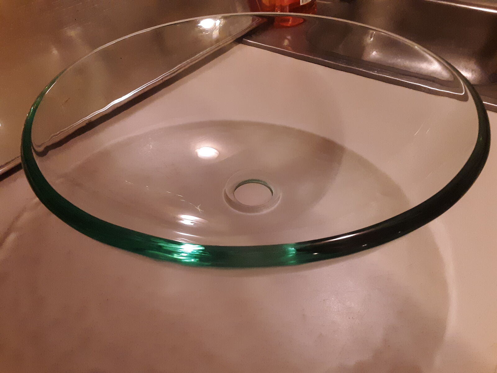 Bathroom Sink 16'' Round Vessel Clear Glass New