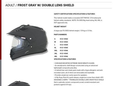 AFX FX-39DS Adult Large Dual Sport Helmet with Double Lens Shield