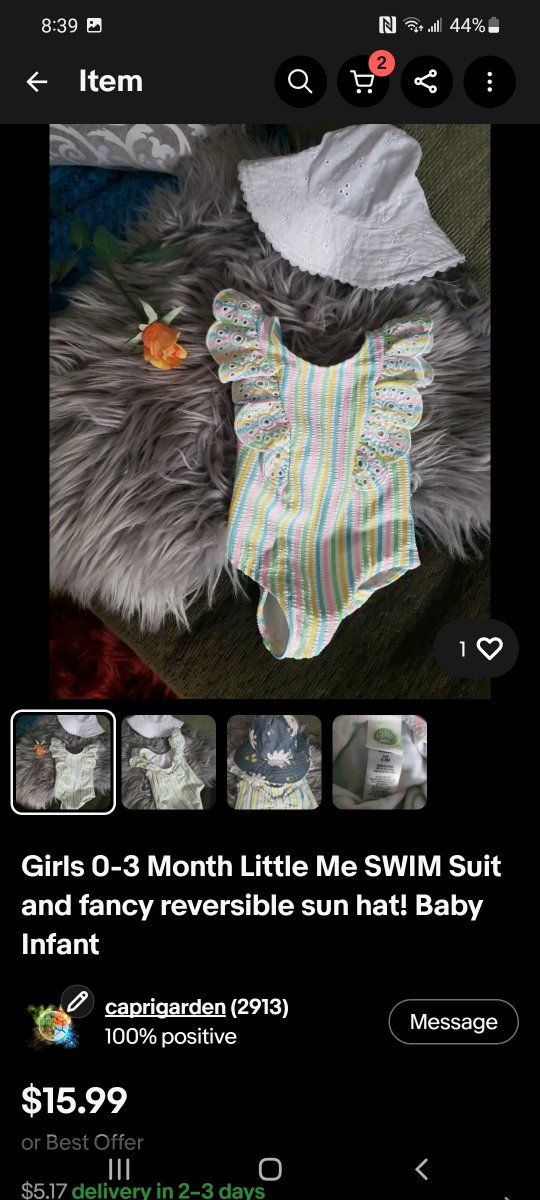 Little Me Girls 0-3M Striped Ruffle One-Piece Swimsuit & Reversible Daisy Sun Hat Infant Set