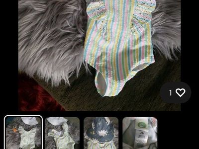 Little Me Girls 0-3M Striped Ruffle One-Piece Swimsuit & Reversible Daisy Sun Hat Infant Set