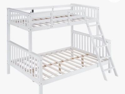 White wooden bunk beds with mattress’s