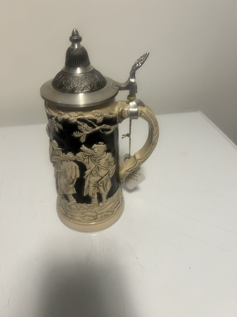 Vintage Original Gerz German Beer Stein Limited Edition Pewter Lid Embossed Folk Scenes