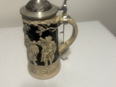Vintage Original Gerz German Beer Stein Limited Edition Pewter Lid Embossed Folk Scenes