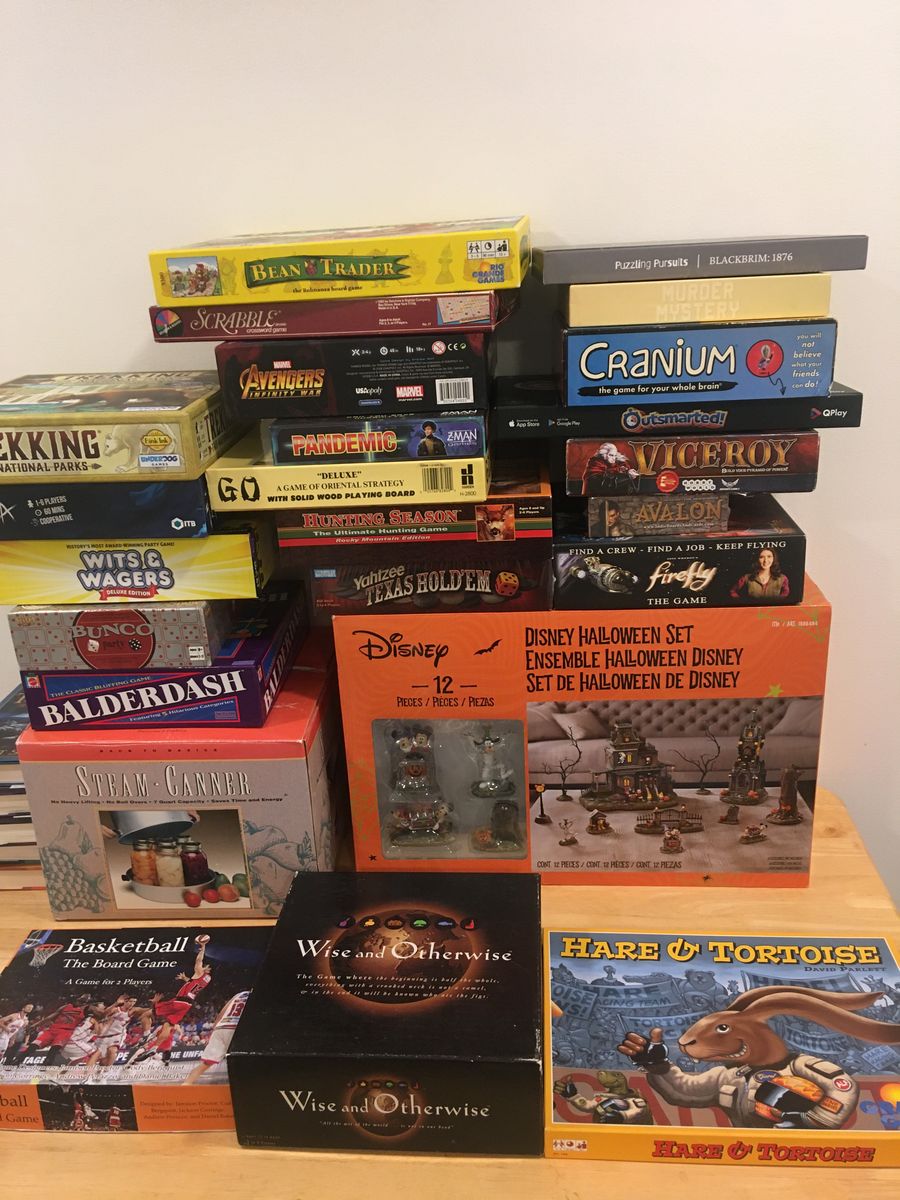 Large Lot of 20+ Assorted Board Games - Cranium, Scrabble, Disney Halloween Set & More