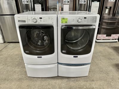 MAYTAG WASHER AND DRYER SET WITH ONE YEAR WARRANTY