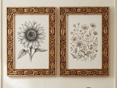 Vintage Hand Carved Floral Wooden Frames Sunflower