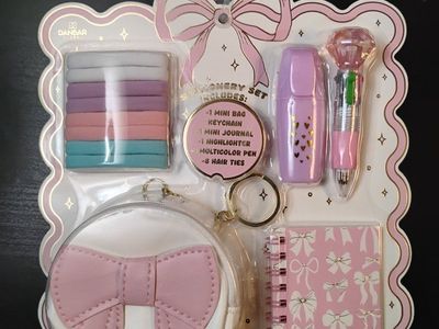 Danbar Kids Stationery Set w/ Mini Bag Keychain, Journal, Pen, Highlighter & Hair Ties