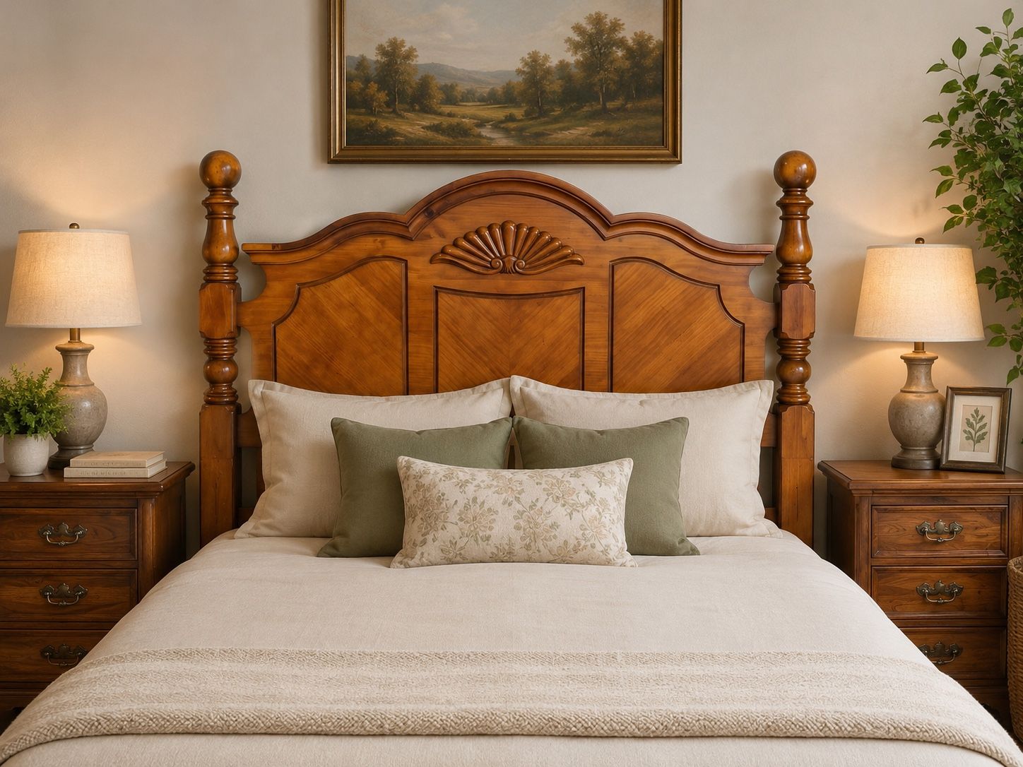 Vintage Carved Wood Queen Size Headboard