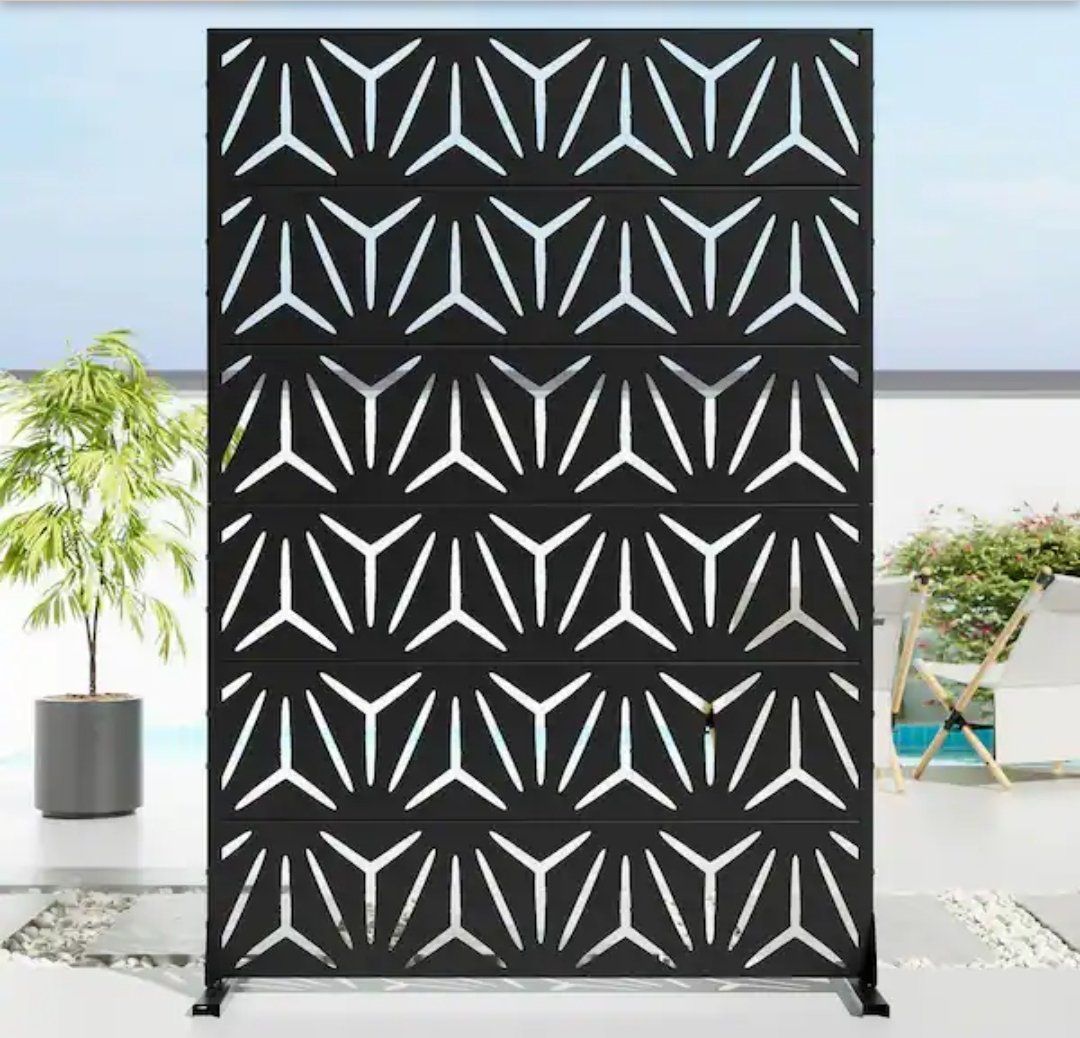 New Wooakway 72 in. x 47 in. Black Metal Privacy Screen Fence Panel