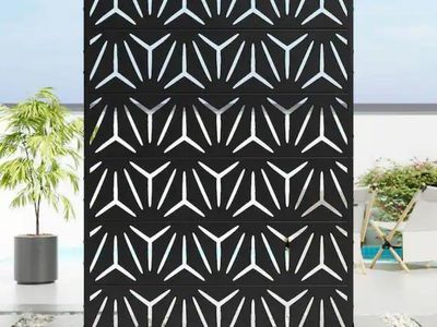New Wooakway 72 in. x 47 in. Black Metal Privacy Screen Fence Panel