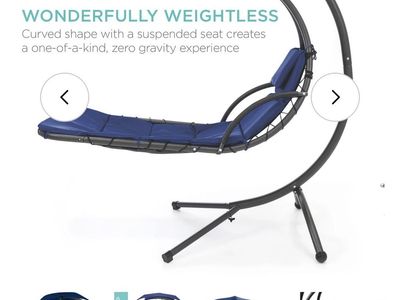 Hanging Curved Chaise Lounge Chair w/ Built-In Pillow, Removable Canopy