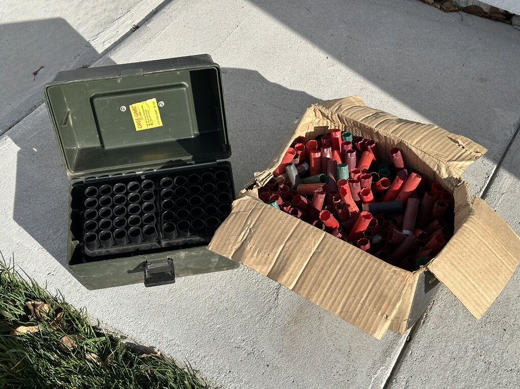 Shot Gun Hulls And 100 Round Plastic Box