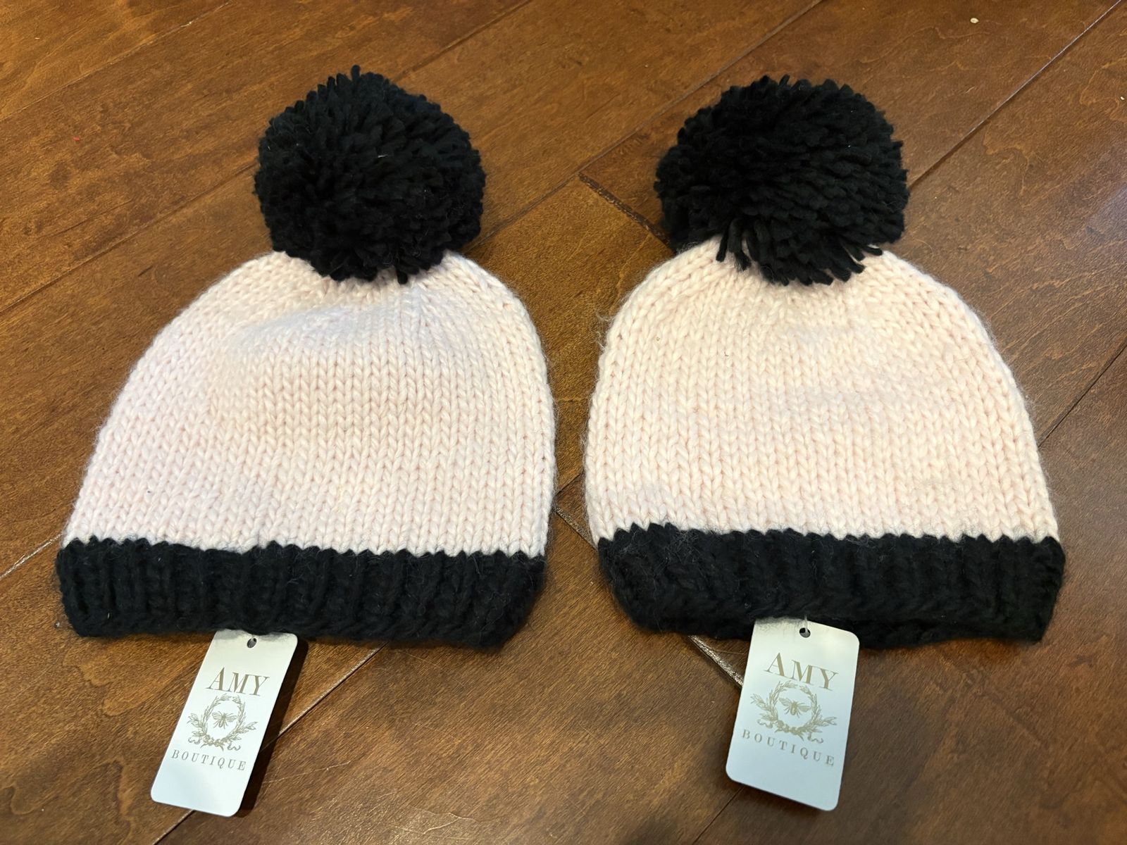 New Pink & Black Knit Hats 6-24 months & 2-5 years