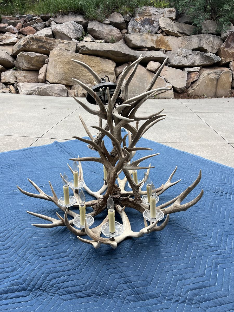 Large Real Antler Chandelier - Rustic Lodge Cabin Lighting Fixture, 9-Light