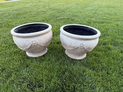 Decorative resin pots $35 each 12” T by 16” wide