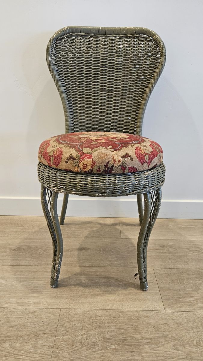 Wicker Chair with Floral Cushion