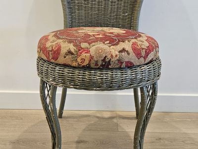 Wicker Chair with Floral Cushion