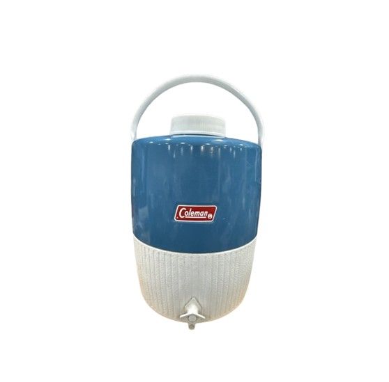 Vintage 1977 Coleman 3 Gallon Water Cooler Jug Snow-Lite Ice Blue Metal