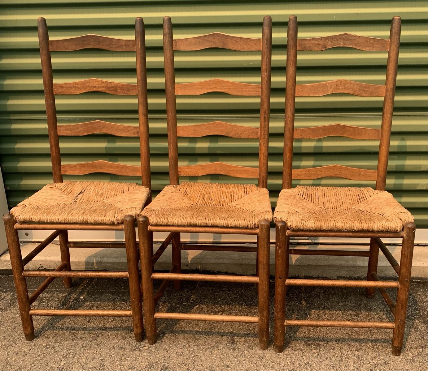 Vintage Shaker-Style Ladder Back Chairs with Rush Seats - Set of 3