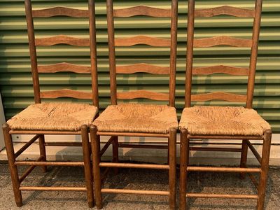 Vintage Shaker-Style Ladder Back Chairs with Rush Seats - Set of 3