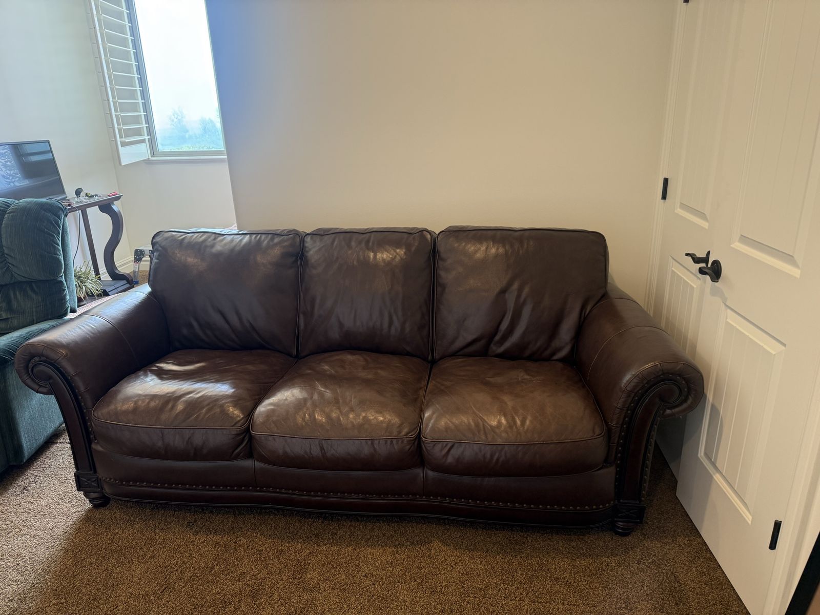 Large Rolled Armed  Real Leather Couch