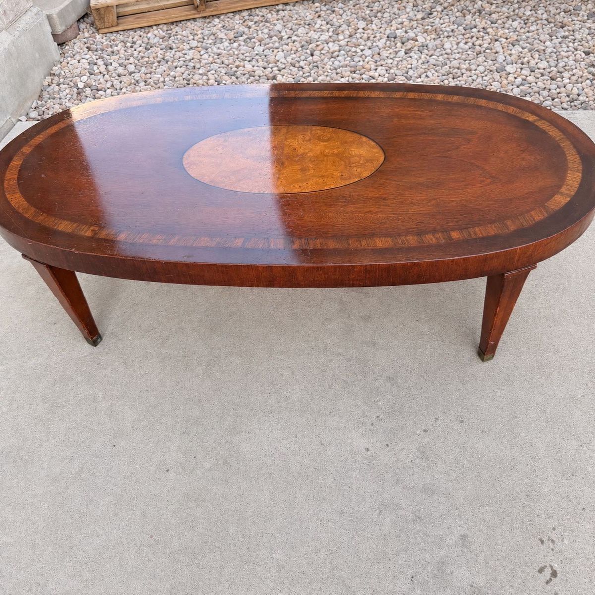 Vintage 1958 Lane Mid-Century Modern Walnut & Burl Oval Coffee Table Style 1939