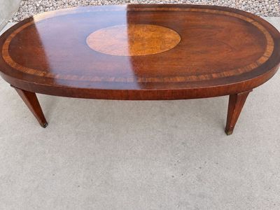 Vintage 1958 Lane Mid-Century Modern Walnut & Burl Oval Coffee Table Style 1939