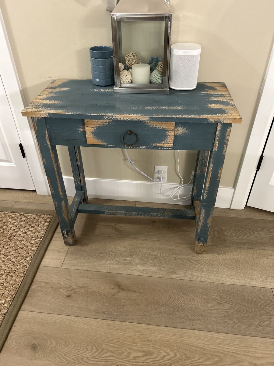 Distressed Blue Wooden Console Table with Drawer - Shabby Chic Accent Furniture