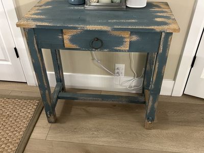 Distressed Blue Wooden Console Table with Drawer - Shabby Chic Accent Furniture