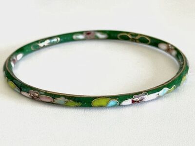 Vintage Green Enameled Cloisonne Multicolor Ladies