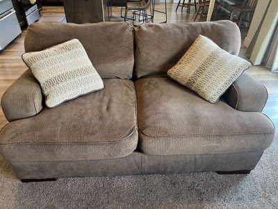 Comfortable Brown Fabric Loveseat and Sofa Set - Good Condition