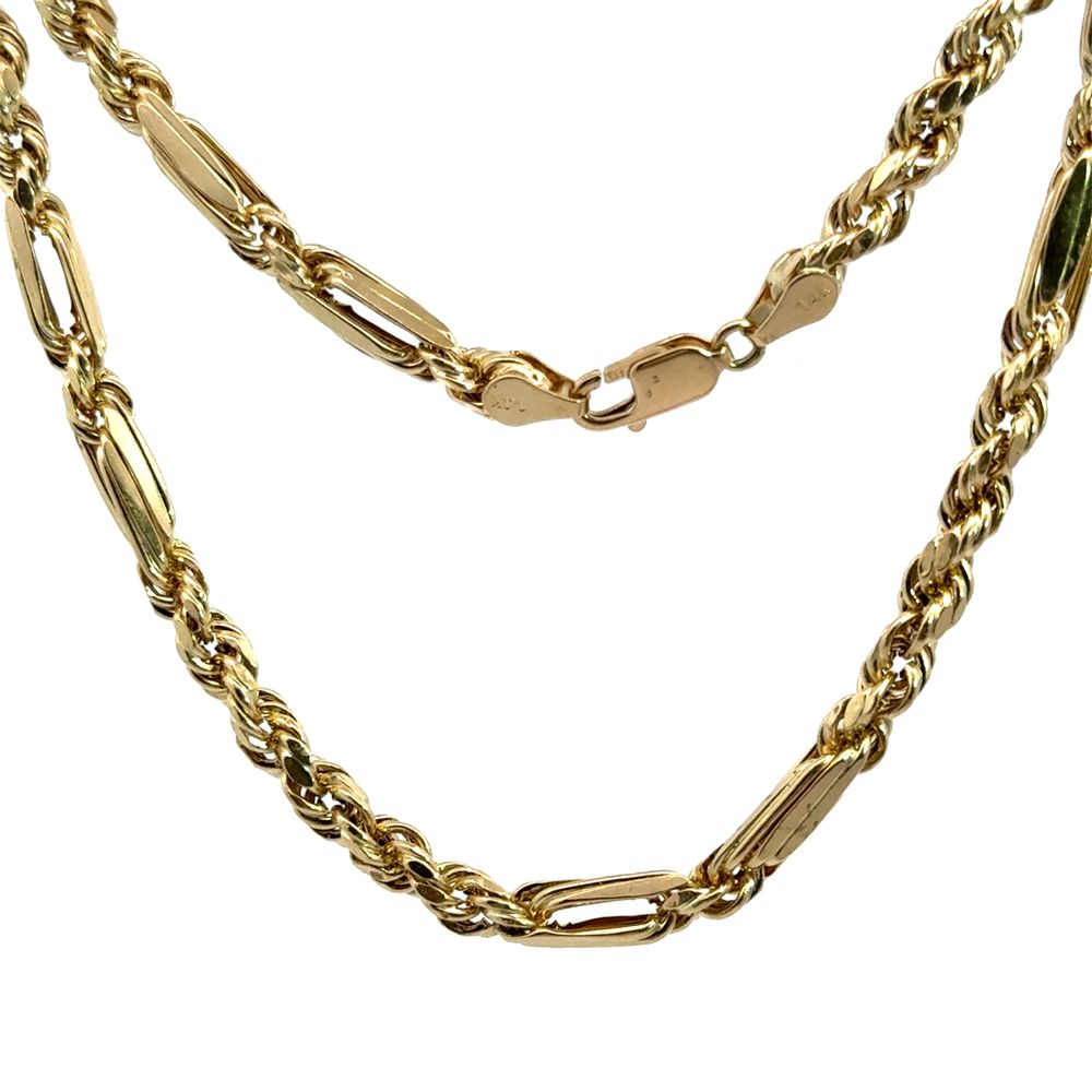 9.0gr 14K Yellow Gold Station Rope Chain Link Necklace 20 inches
