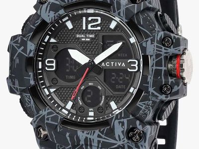 Activa ACW308-001 Men's Dual Time Analog-Digital Watch - Black & Grey Camo, WR 30M