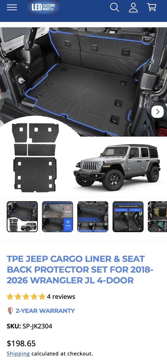 Jeep JL 4-Door Cargo Liner & Back Seat Protector