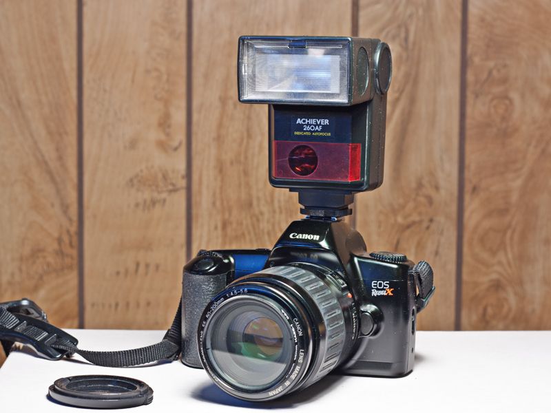 Canon EOS Rebel X w/Canon EF 80-200mm f/4.5-5.6 Zoom, Achiever 260 AF TTL Flash, Canon Haze-1 Filter, Front Cap