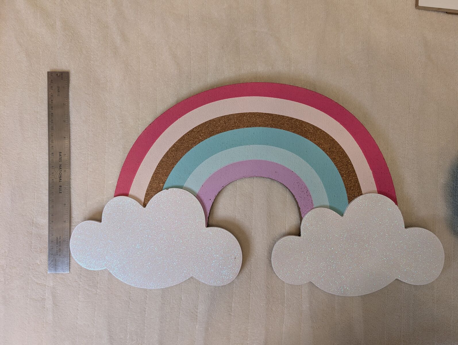 Large Rainbow Wall Decor with Glitter Clouds – Nursery / Kids Room