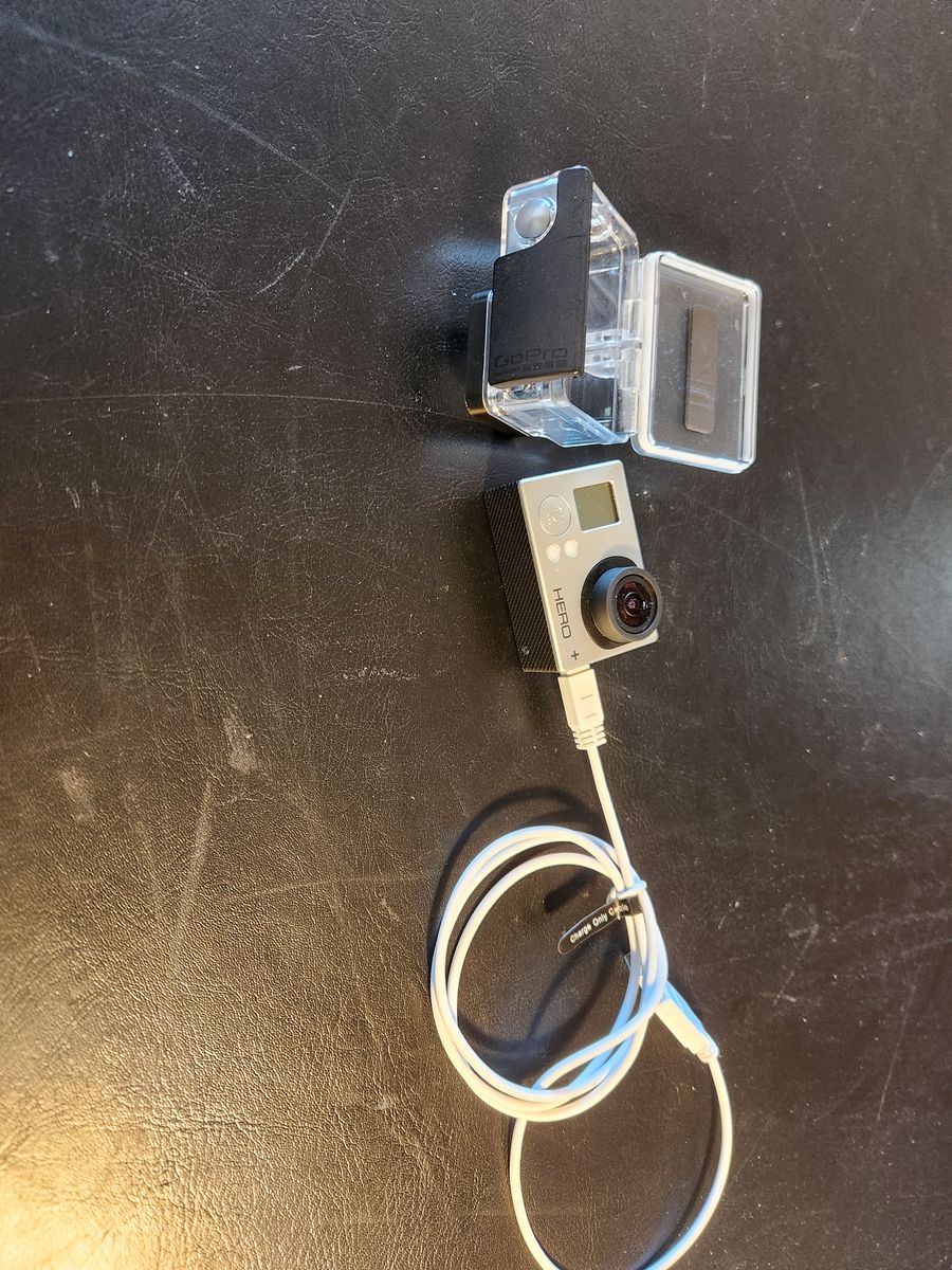 GoPro Hero3 camera, charging chord, and waterproof case. Works great.  Charges well.