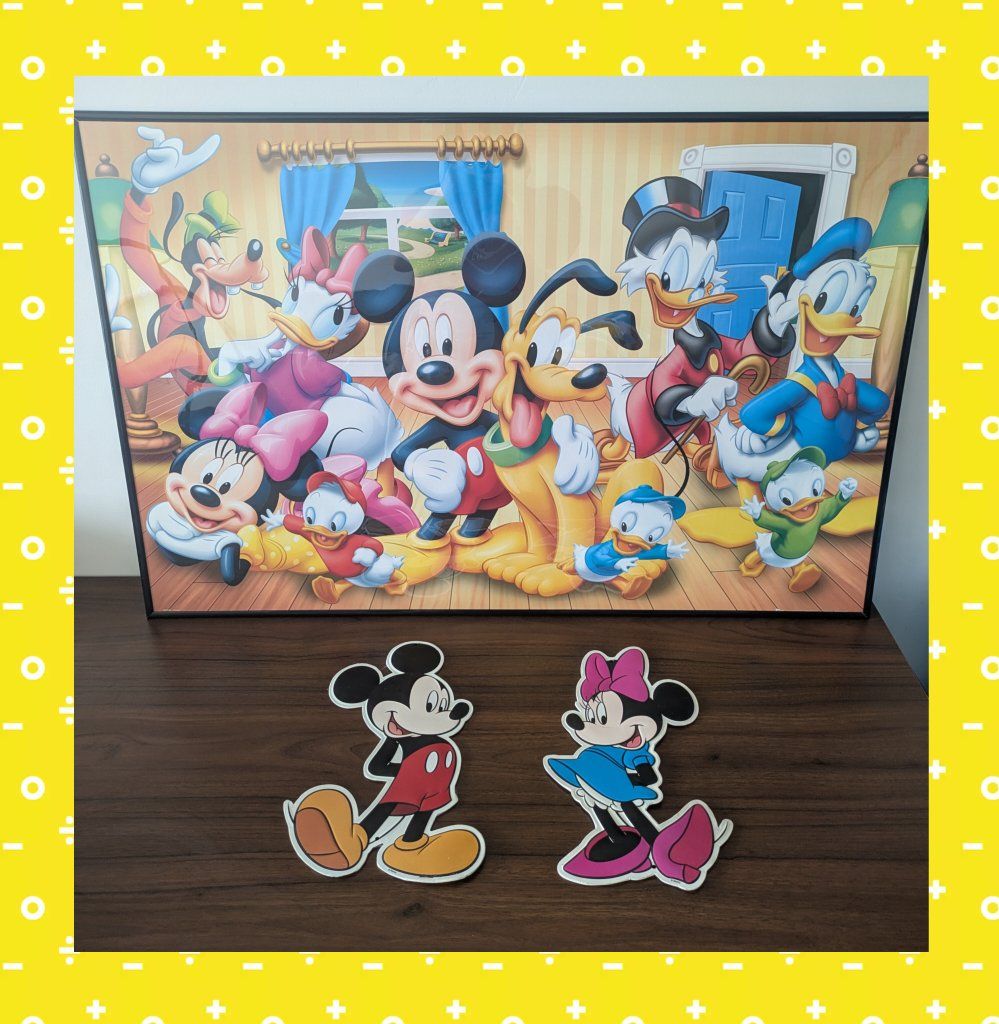 Disney Mickey & Friends Framed Wall Art and Mickey & Minnie Metal Cutouts Decor Set