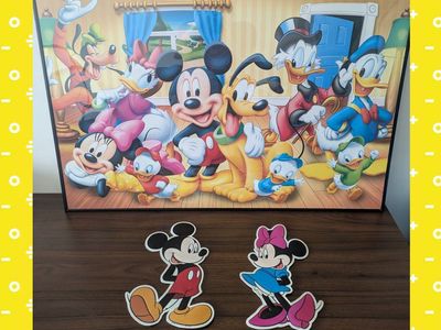Disney Mickey & Friends Framed Wall Art and Mickey & Minnie Metal Cutouts Decor Set