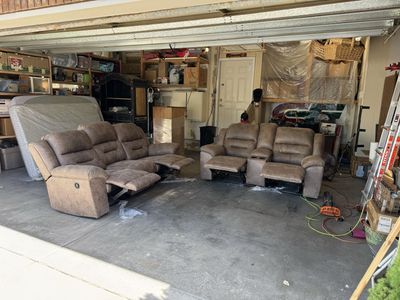 Comfortable Reclining Sofa and Loveseat Set - Great for Living Room or Den, Brown/Taupe Color