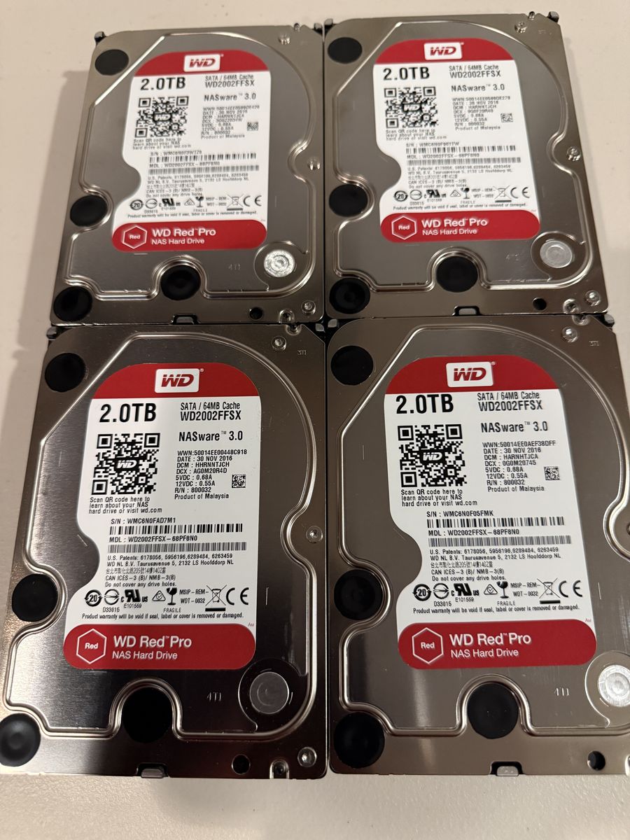 4x WD Red Pro 2TB NAS SATA Hard Drives – 8TB Total – 100% Health